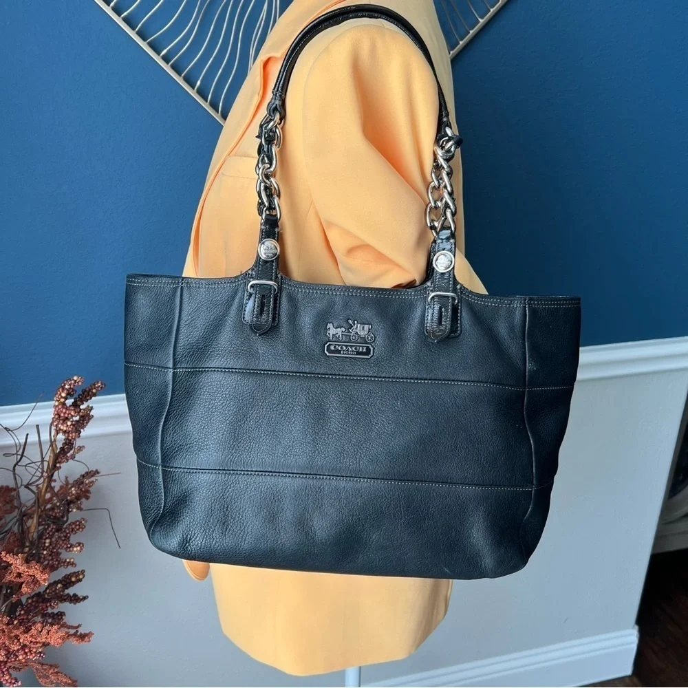 Coach Madison Tribeca (11411) Black Leather Tote with Silver Accents - EUC